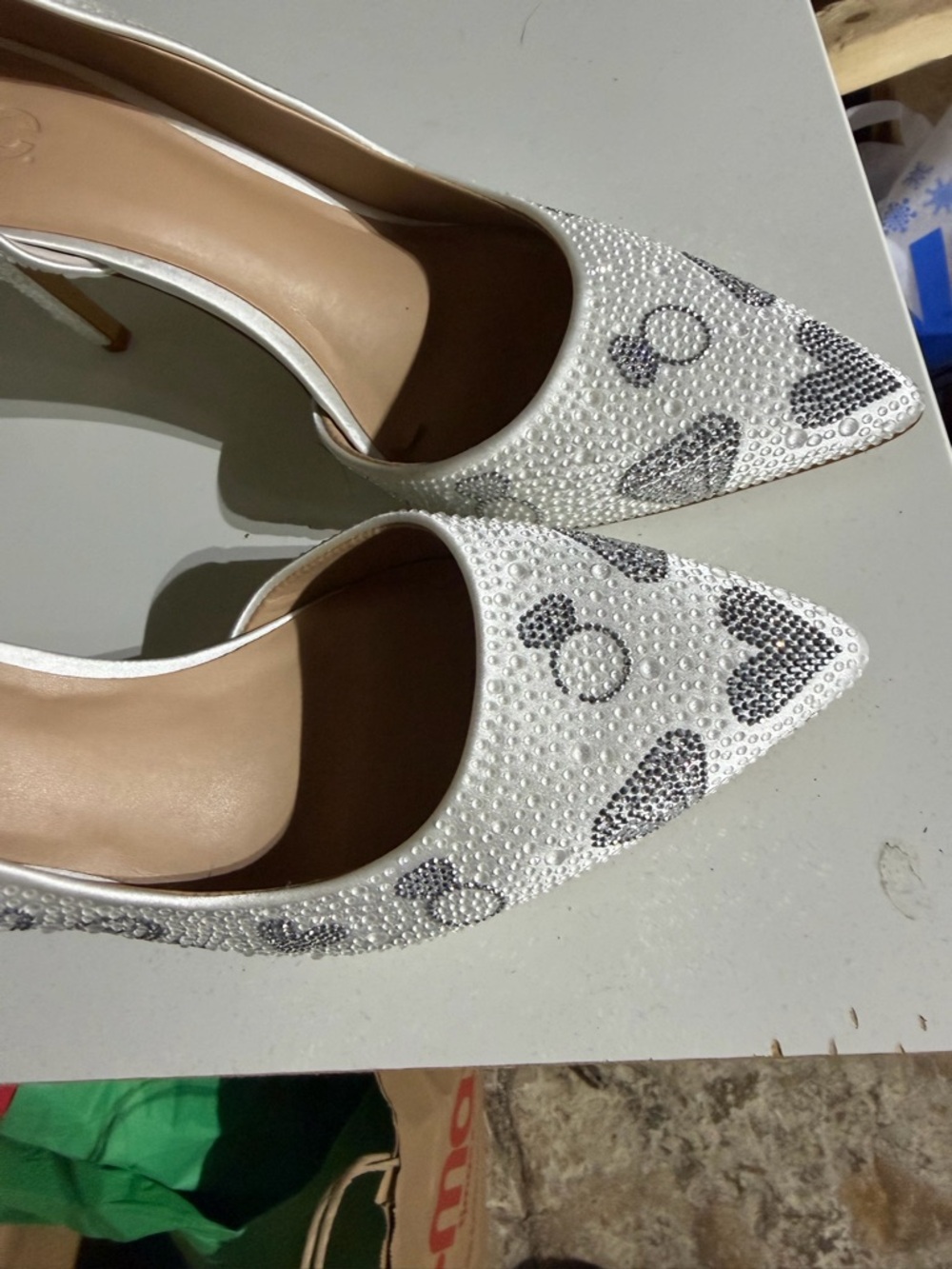 Ing White Crystal-Embellished Pointed Toe Heels Bridal